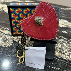 Kurt Geiger Red Heart Key & Card Holder with Gold Hardware
